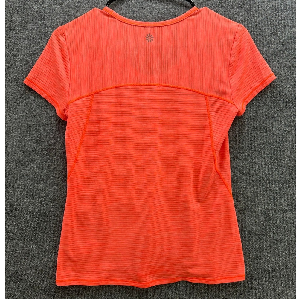 Athleta Womens Neon Coral Orange Ribbed Asymmetrical Hem Short Sleeve Tee Top, S - Picture 4 of 9